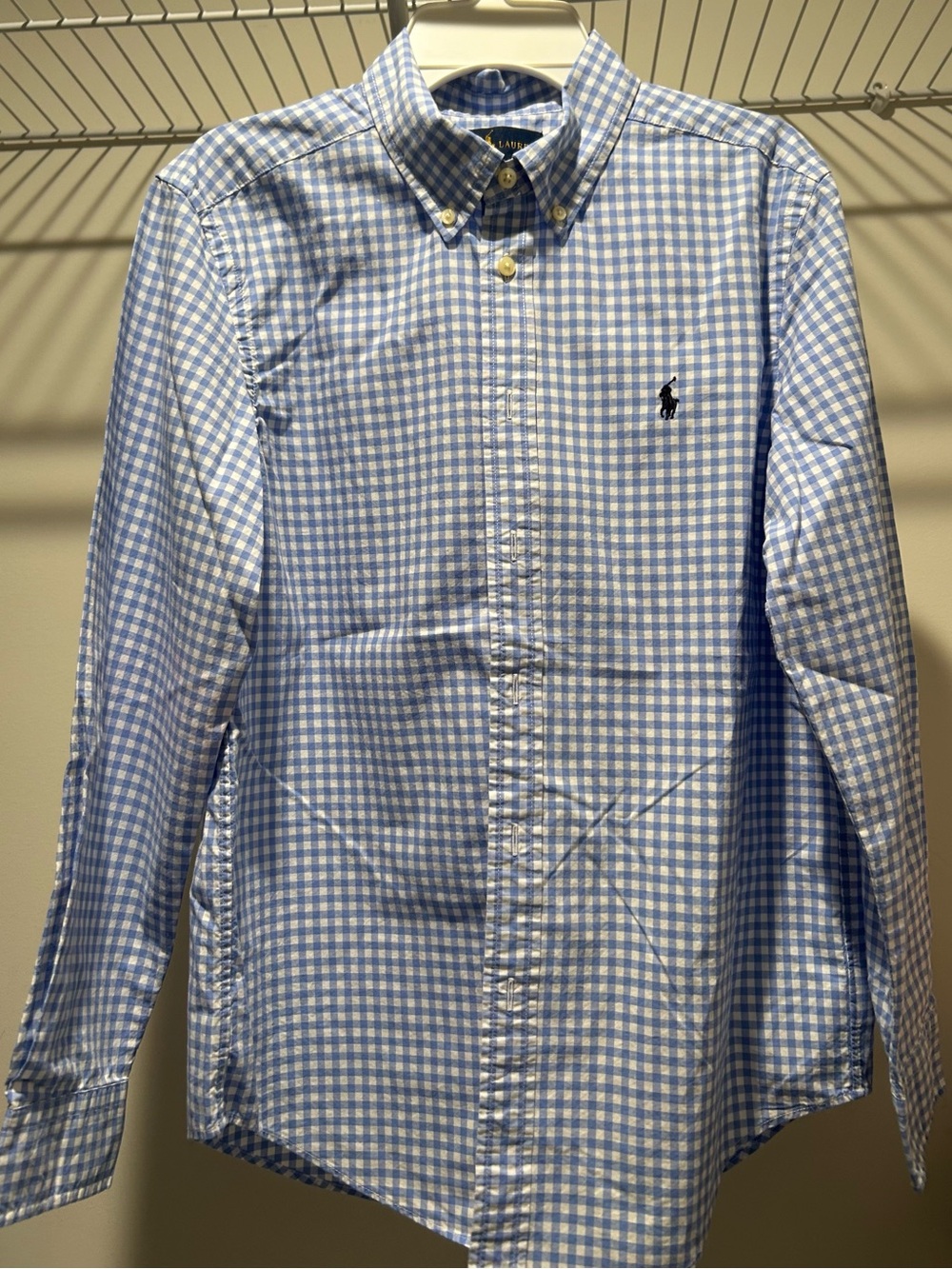 Polo by Ralph Lauren Blue & White Gingham Button-Down Shirt Boys 14-16 L NWOT